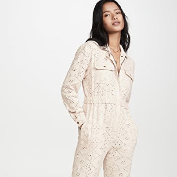 NWT FREE PEOPLE SET THE TONE EYELET JUMPSUIT IVORY - Picture 8 of 9